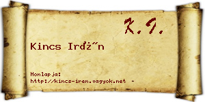 Kincs Irén névjegykártya